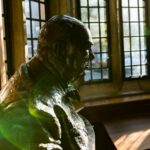 Bust of Churchill in sunlight from bay window in Hall