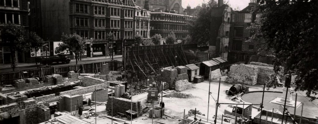 Black and white photograph of construction
