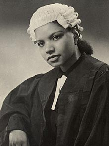 Black and white image of Frances Claudia Wright in her barristers wig and gown