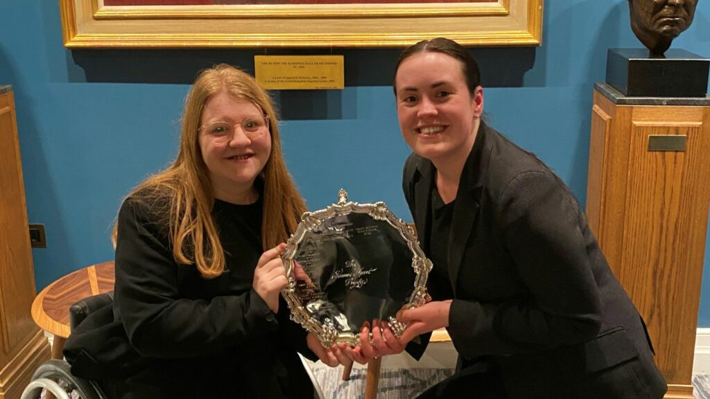 Photograph of James Hunt award being given to Winners Holly Girven and Cara Donegan