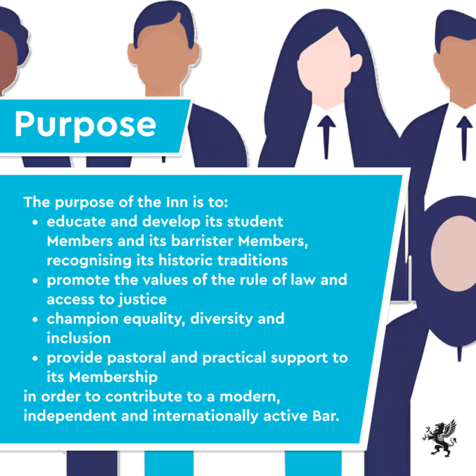 Decorative graphic listing the Inn's Purpose Vision and Values