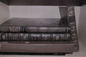 Image of books by Bacon on shelving trolley